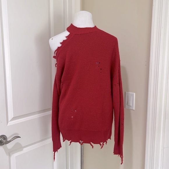 LOVERS + FRIENDS REVOLVE Arlington Distressed Thrashed Wool Blend Red Sweater XS - Picture 6 of 9